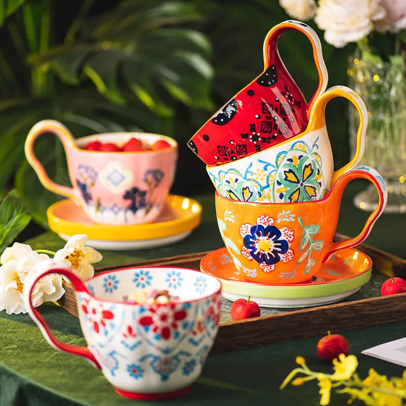 Handmade Large Capacity Painted Irregular Cups - Bellarte Enchanté Handmade Large Capacity Painted Irregular Cups